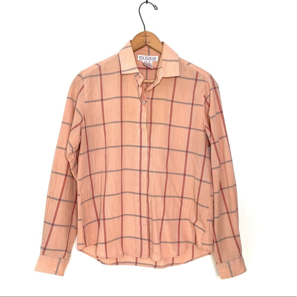 Rendezvous | Vintage Peach Plaid Striped Button Down Shirt